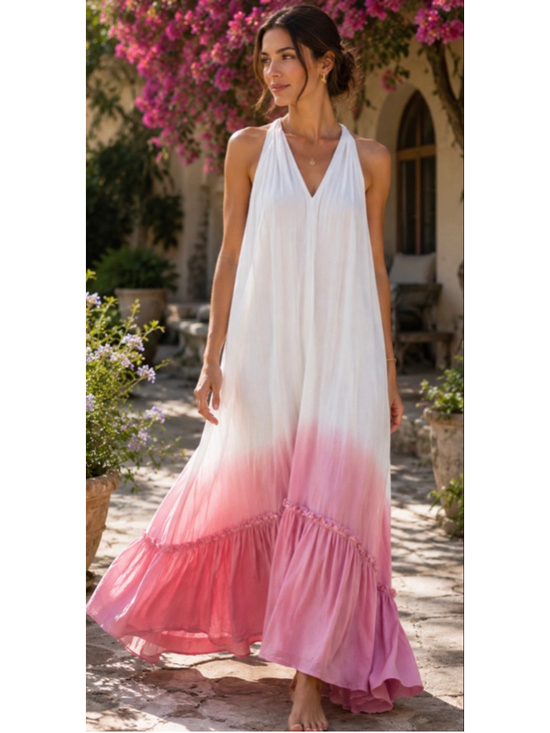 Jen's Pirate Booty Dresses & Skirts - Jen's Pirate Booty White Pink Ombre Halter Maxi Dress M